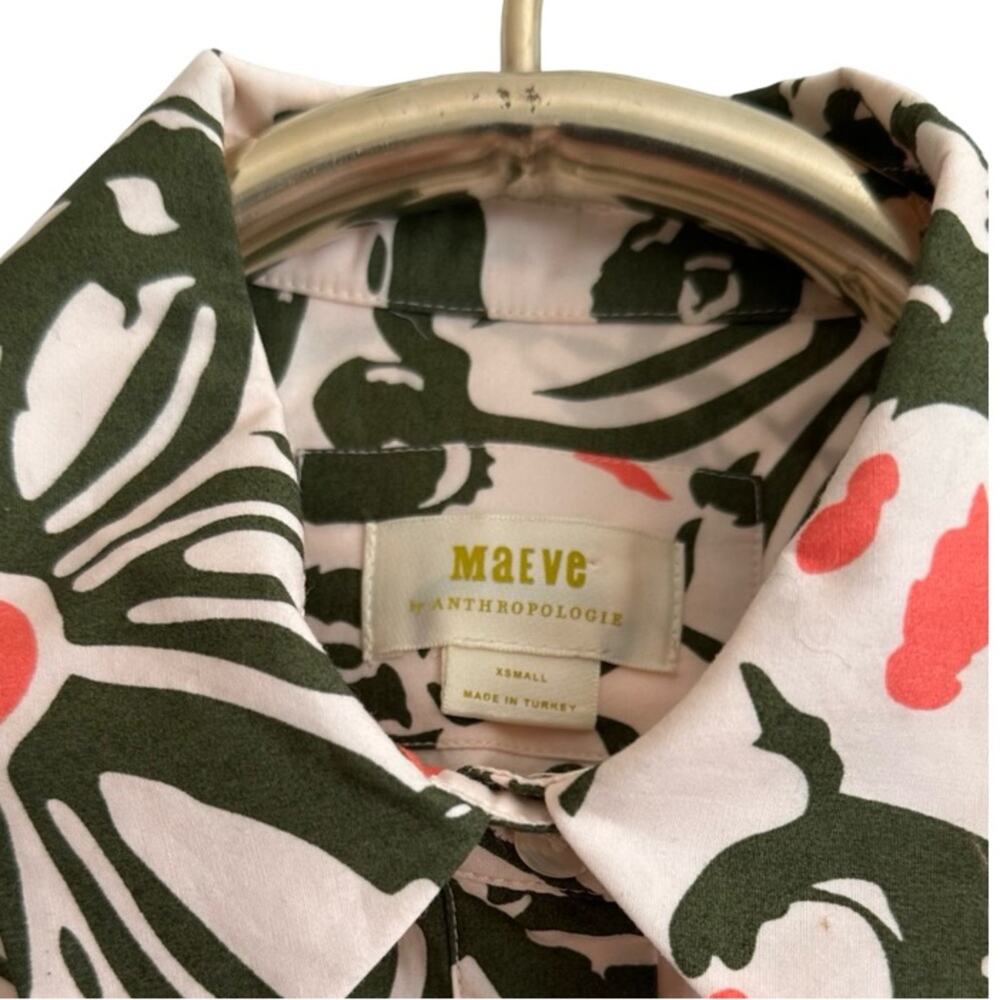 NEW Anthropologie Maeve Bentina Floral shirt mini dress Green & Peach SIZE SMALL - Picture 7 of 13